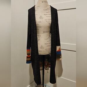 Stylish Dark Grey Cardigan with Multicolor Sleeves